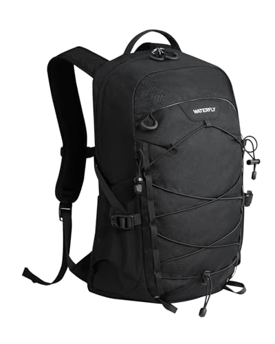 WATERFLY 20L Small Hiking Backpack for Women Men, Lightweight Breathable Back Panel, Chest Strap with Whistle, Fits 2L Water Bladder, Multi-Pocket Bag for Hiking Camping Travel Trekking Outdoor