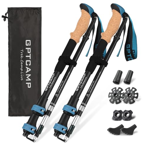 GPTCAMP Walking Sticks,Trekking Poles Collapsible Hiking Poles,Lightweight Folding Travel Walking Pole for Men Women,2pc Adjustable Hiking Stick with EVA Foam Grips for Backpacking