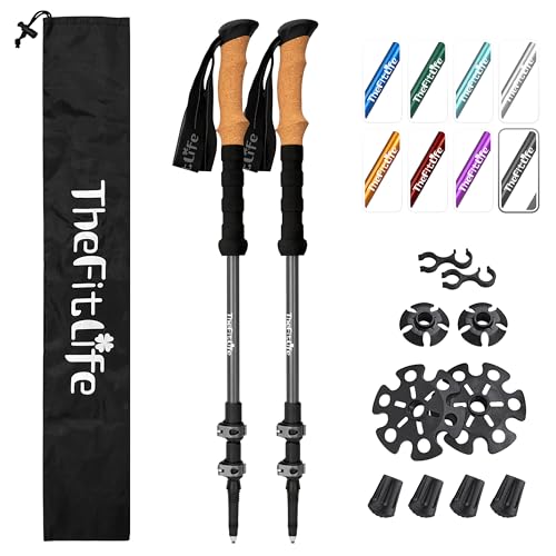 TheFitLife Trekking Poles - Lightweight 7075 Aluminum Hiking Sticks with Cork Grips, Adjustable Telescopic Design, Metal Flip Lock for Men & Women - Perfect for Hiking, Walking, Camping & Backpacking