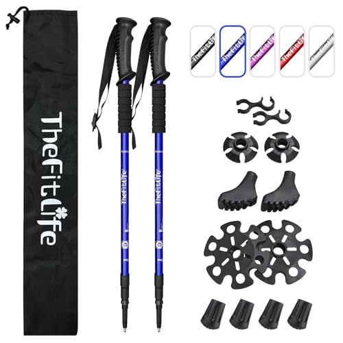 TheFitLife Nordic Walking Trekking Poles - 2 Sticks with Anti-Shock and Quick Lock System, Telescopic, Collapsible, Ultralight for Hiking, Camping, Mountaining, Backpacking, Walking, Trekking