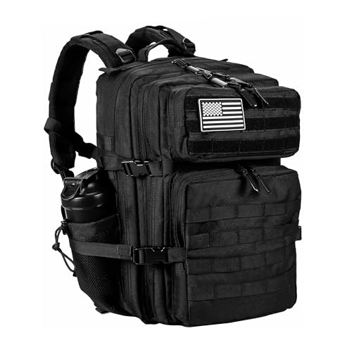 Military Tactical Backpack for Men and Women 45L Army 3 Days Assault Pack Bag Large Rucksack with Molle System - Black