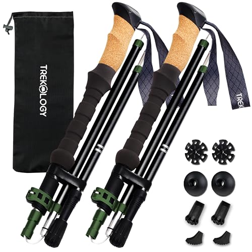 TREKOLOGY Trek-Z Cork Grip Trekking Poles – Lightweight Folding Hiking Poles, Adjustable Height, Compact Travel Design, Aircraft-Grade Aluminum Walking Sticks for Men & Women