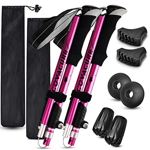 Covacure Hiking Poles Collapsible Trekking Poles - Aluminum Alloy 7075 Walking Sticks for Hiking with Telescopic & Foldable Tri-fold Design Hiking Gear for Women Men, Hiking, Camping, Climbing