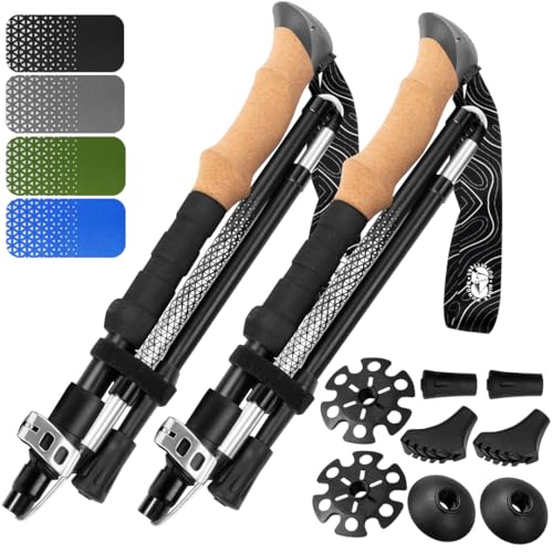 Premium Foldable Hiking Poles by USA Brand - Adjustable, Lightweight Trekking Poles Made of Aircraft Aluminum, Metal Locks Cork EVA Grips