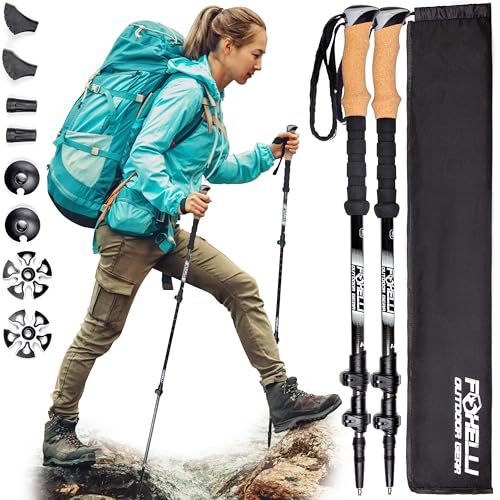Foxelli Carbon Fiber Trekking Poles – Lightweight Collapsible Hiking Poles with Cork Grips, Quick Flip Locks & All-Terrain Accessories – Adjustable Height Hiking Sticks for Men & W