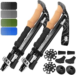 Premium Foldable Hiking Poles by USA Brand - Adjustable, Lightweight Trekking Poles Made o