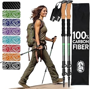 100% Carbon Fiber Trekking Poles by USA Brand - Ultra Strong Lightweight Collapsible Hikin