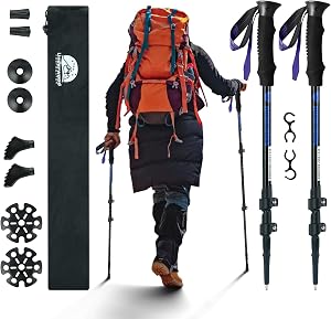 Collapsible Trekking Poles for Hiking 2 Pack - Adjustable Aluminum Hiking Poles, Lightweig