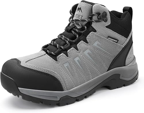 Men's Waterproof Hiking Boots Lightweight Leather Mid Ankle Outdoor Tr — Build quality and design details up close