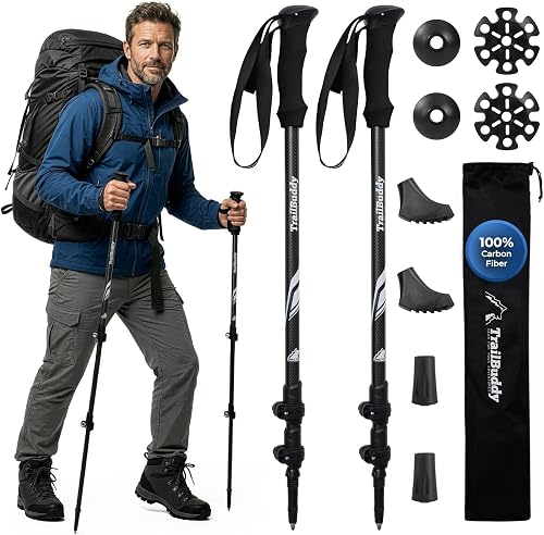 TrailBuddy 3K Carbon Fiber Hiking Poles - Collapsible Lightweight Trek — Our recommended configuration for best results