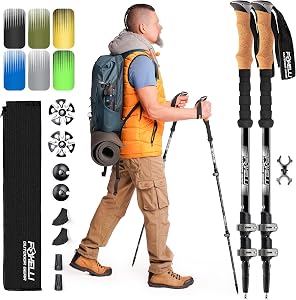 Foxelli Trekking Poles – Lightweight Collapsible Aircraft Grade Aluminum Hiking Poles with