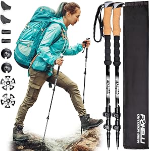 Foxelli Carbon Fiber Trekking Poles – Lightweight Collapsible Hiking Poles with Cork Grips
